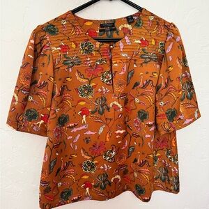 Scotch & Soda Bon Voyage Rust Floral Pintuck Yoke Blouse